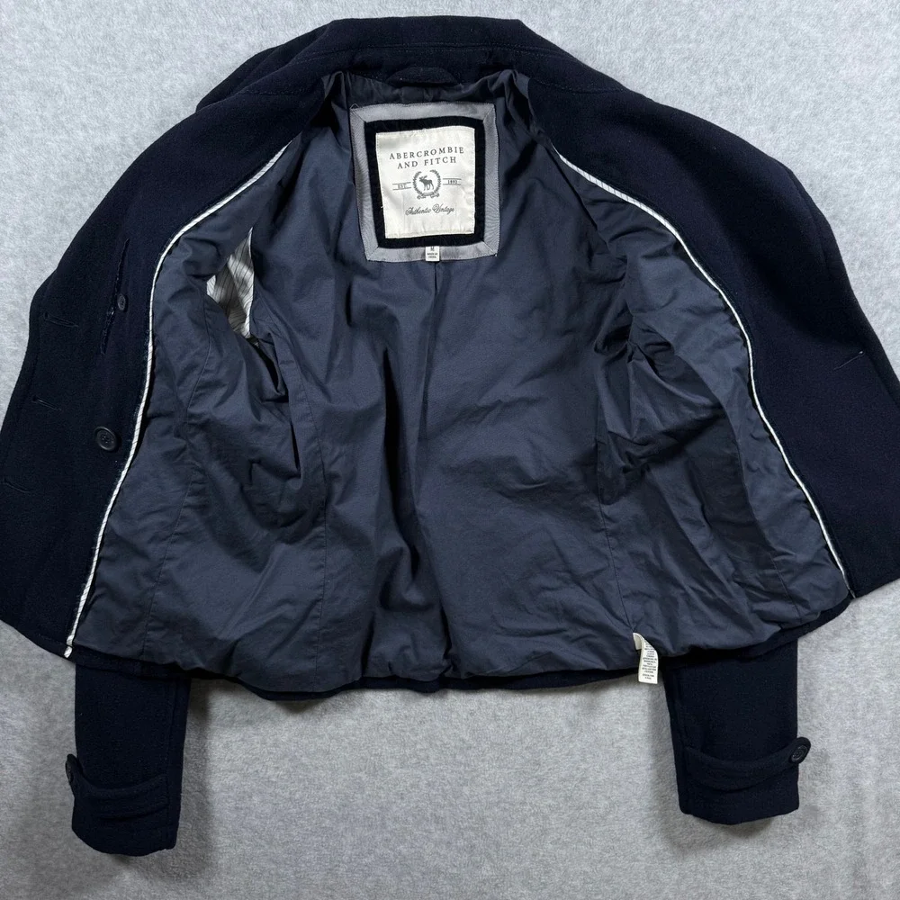 Vintage Abercrombie & Fitch Womens Medium Navy Blue Wool Blend Peacoat Jacket - Picture 15 of 16